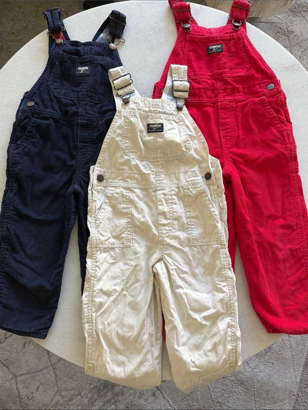 OshKosh B'gosh Kids Corduroy Overalls Trio — Cream, Navy & Red